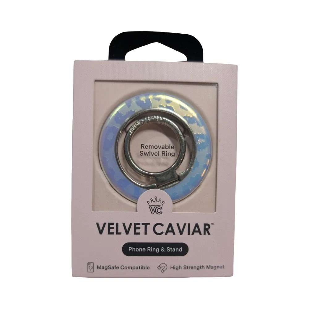 B9-O‎ VELVET CAVIAR - Magnetic Phone Ring & Stand - White Opal Leopard